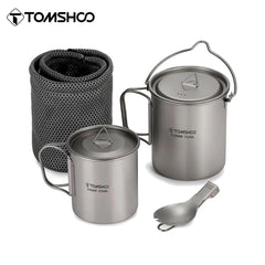 Ultralight Titanium Camping Cookware Set - 750ml Pot, 450ml Mug, and Folding Spork for Backpacking Adventures