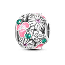 Pink Silver Plated Butterfly Flower Charm Beads for Jewelry