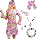 Hippie Disco Dress Set: Vintage Costume Accessories for Women