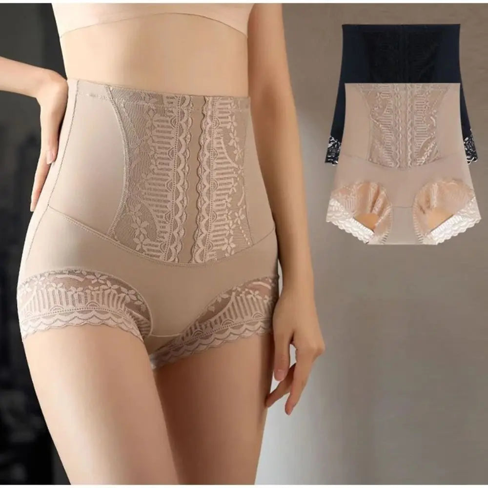 High Waist Tummy Control Lace Briefs for Postpartum Slimming & Comfort