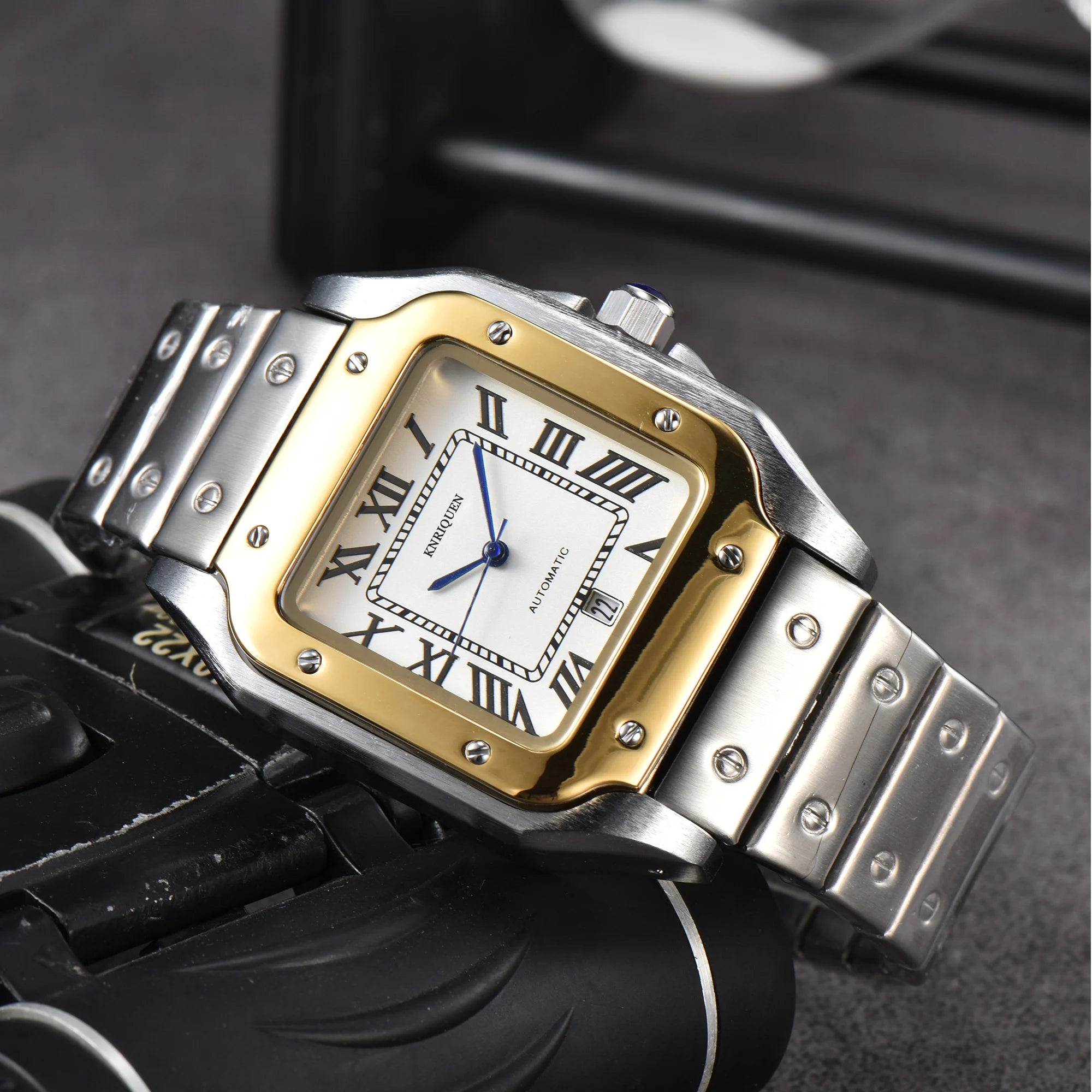 Luxury Men's Square Dial Steel Strap Watch with Automatic Date Movement  OurLum.com 1  