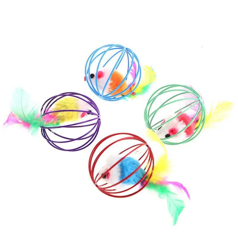 Cat Feather Wand Teaser Toy - Colorful Bell Mouse Cage Pet Supplies  ourlum.com 6cm random 1pc XS Poland