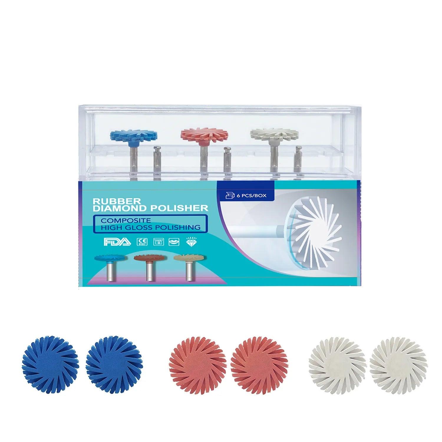 6Pcs Dental Rubber Polisher Composite Resin Polishing  Disc 14mm Wheel 3 Colors Spiral Flex Brush  ourlum.com   