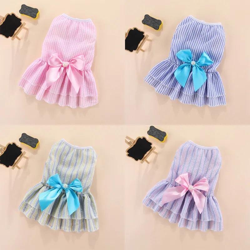 Puppy Butterfly Striped Pet Skirt: Summer Princess Dog Wedding Dress  ourlum.com   