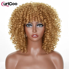 Afro Kinky Curly Wigs: Black Women Ombre Heat Resistant Hair Cosplay Highlight