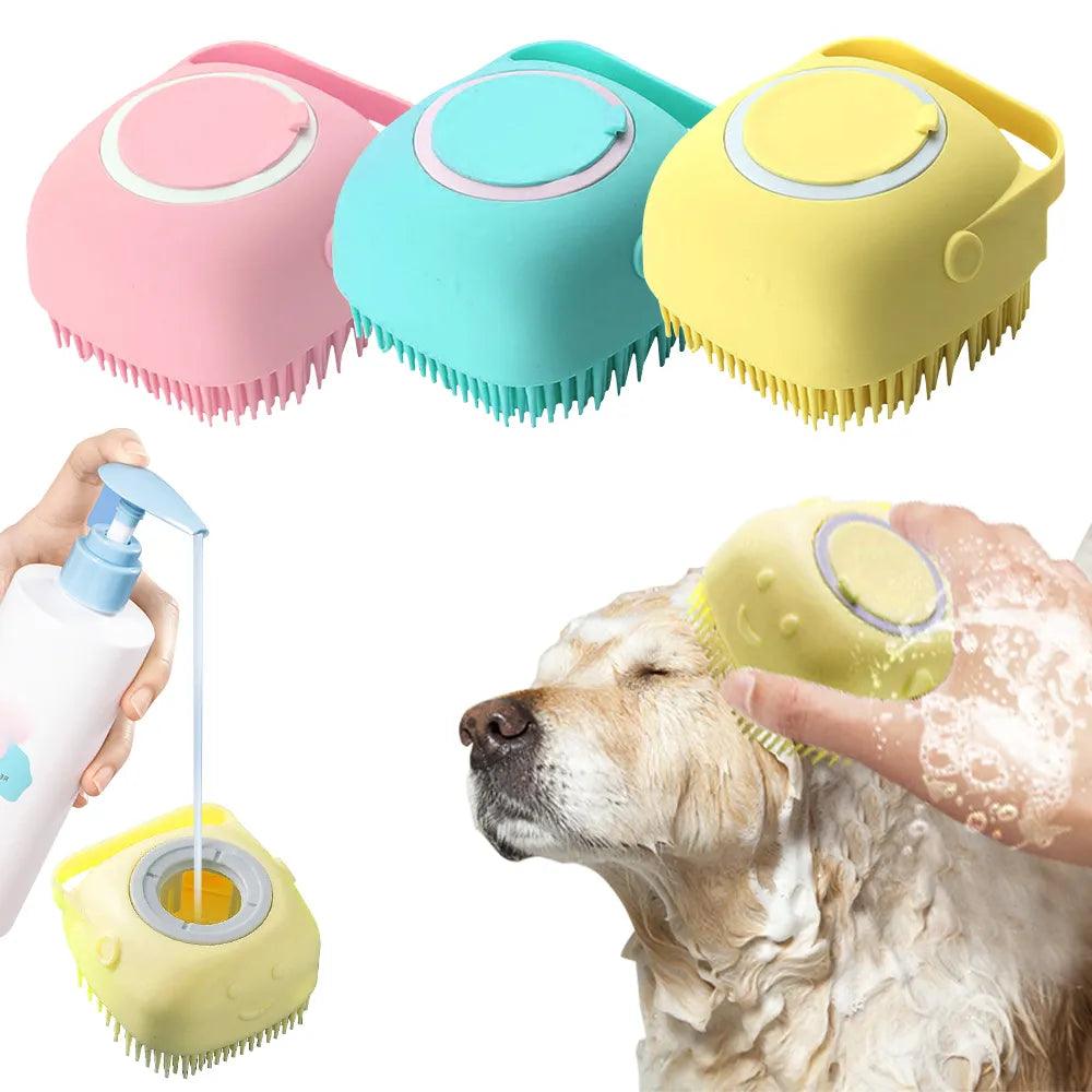 Puppycat Shower Massage Brush: Silicone Grooming Dispenser Pet Shampoo Massager  ourlum.com   