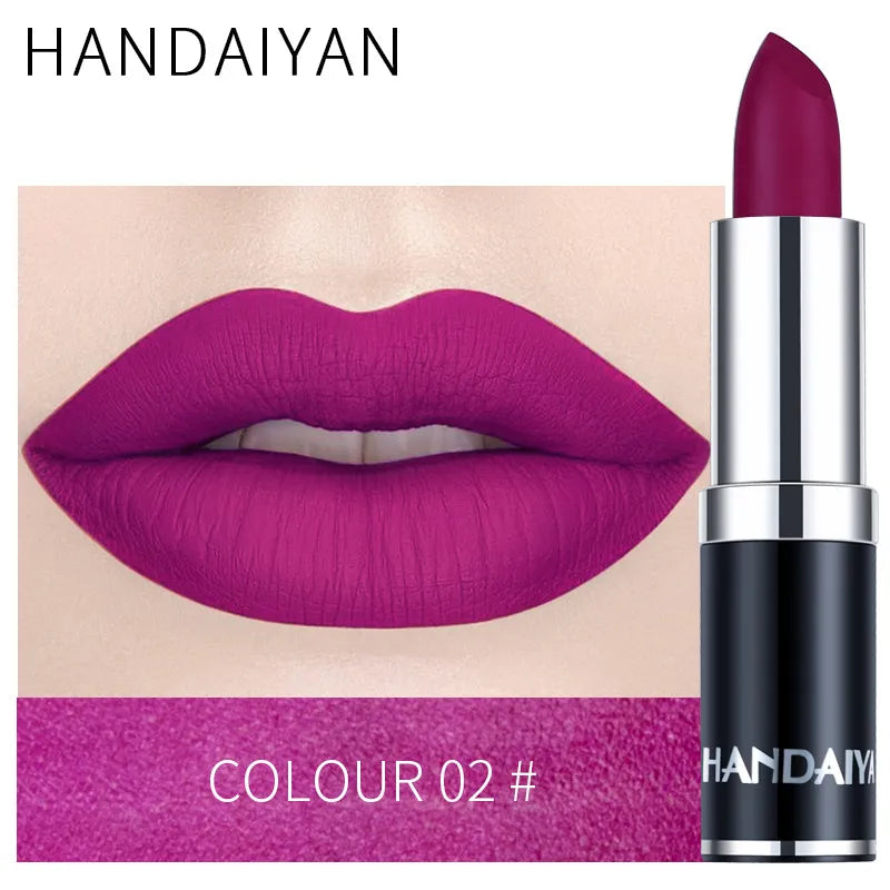 Handaiyan Sexy Nude Red Brown Purple Lipgloss Matte Lip Gloss Velvety Lipstick Matte Waterproof Makeup Long Lasting Cosmetic  ourlum.com   