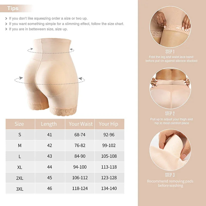 High Waist Padded Butt Lifter Shapewear - Seamless Slimming Underwear for Women