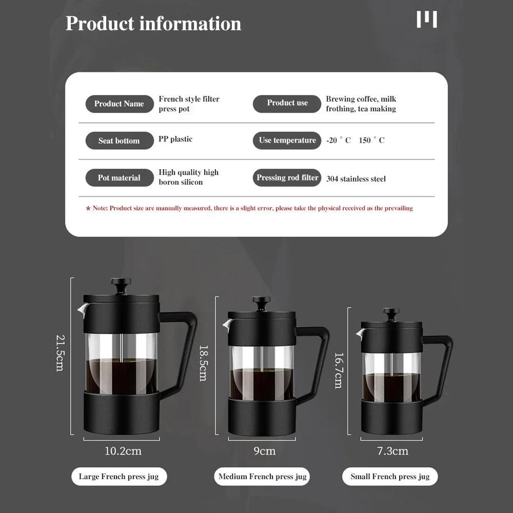 350ML/600ML/1000ML French Press Coffee Maker High Borosilicate Glass House Coffee Brewer Milk Foam Frother Barista Tea Maker