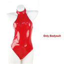 Seductive Glossy PU Leather Catsuit Set with Accessory Bundle  OurLum.com Red A XL 