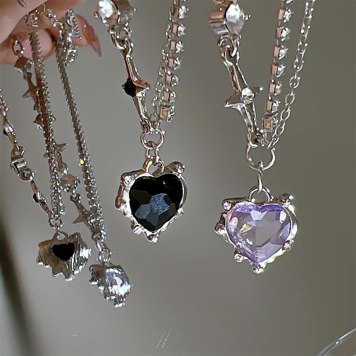 Crystal Heart Necklace: Shiny Clavicle Chain Jewelry for Women - Fashion Accessory