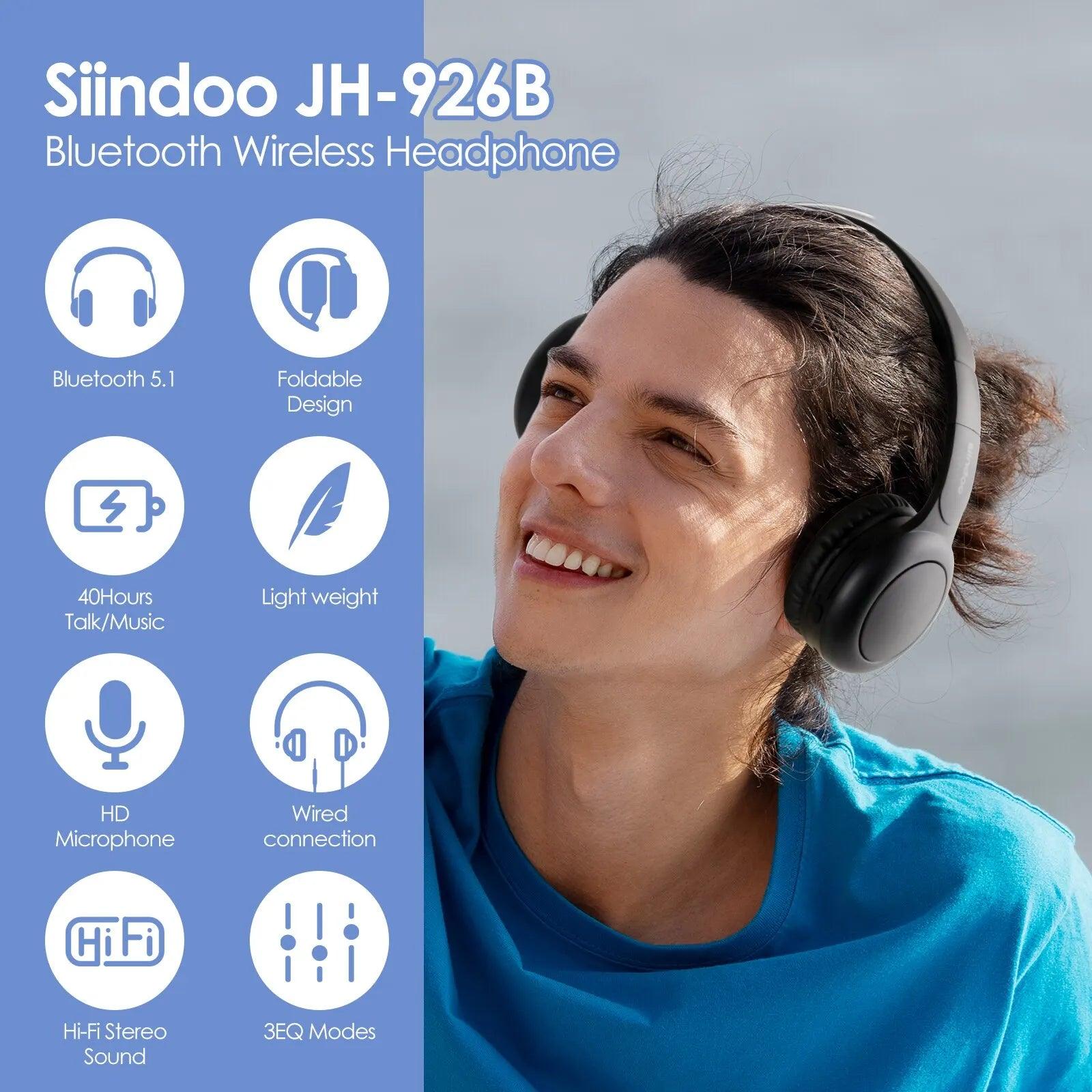 Siindoo JH-926B Bluetooth Over-Ear Headphones with 3 EQ Modes: Lightweight Foldable Headset for Kids and Teens  ourlum.com   