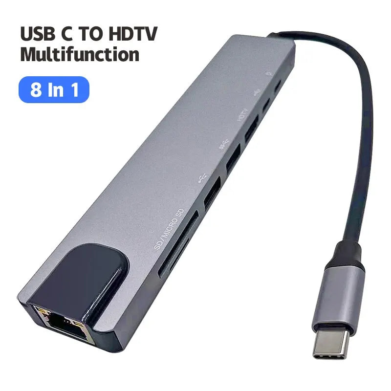 Type C 8 In1 USB C Hub 8in1 Type C HDMI 4K Adapter RJ45 Lan Ethernet TF SD Reader USB-C 3.0 TypeC Docking Station Laptop Macbook  ourlum.com   