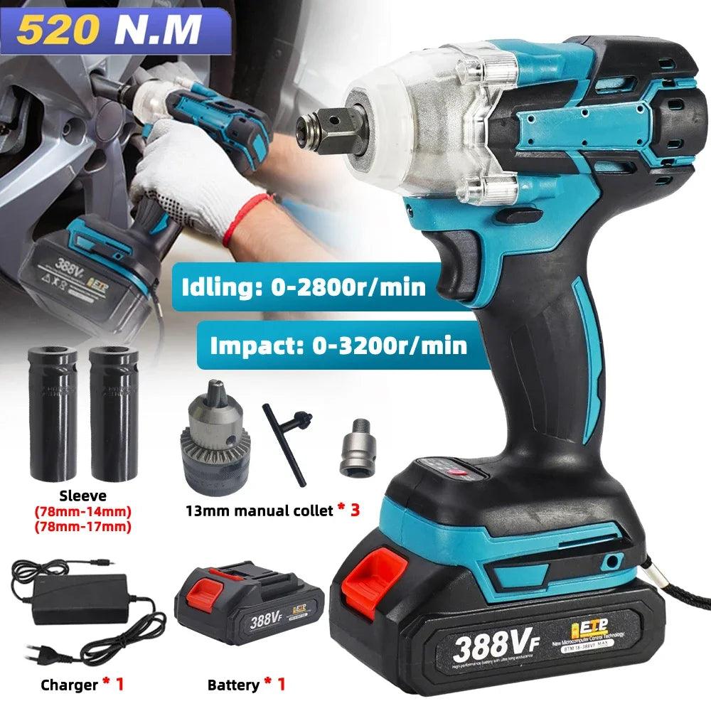 520N.m Cordless Electric Impact Wrench Brushless Electric Wrench Hand Drill Socket Power Tool For Makita 388V Battery  ourlum.com   