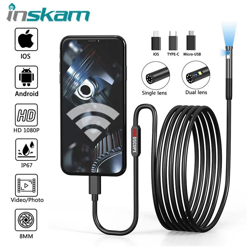 INSKAM Endoscope Camera: High Resolution Waterproof Borescope - Wi-Fi Compatibility & LED Lights  ourlum.com   