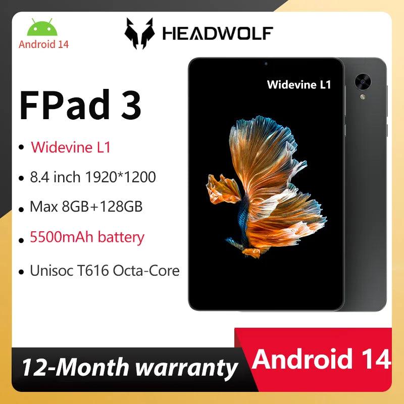 HEADWOLF FPad 3 8.4" Android Tablet - 8GB RAM, 128GB Storage, 4G LTE, Octa-core, Phone Call Capability, Long Battery Life