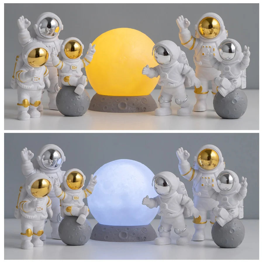 Astronaut Ornaments Moon Lamp Resin Astronaut Figures Statue Room Office Desktop Home Decorations Christmas Presents Boy Gifts