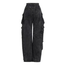 New Street Trendy Women's American Black Grey Multi Pocket Denim