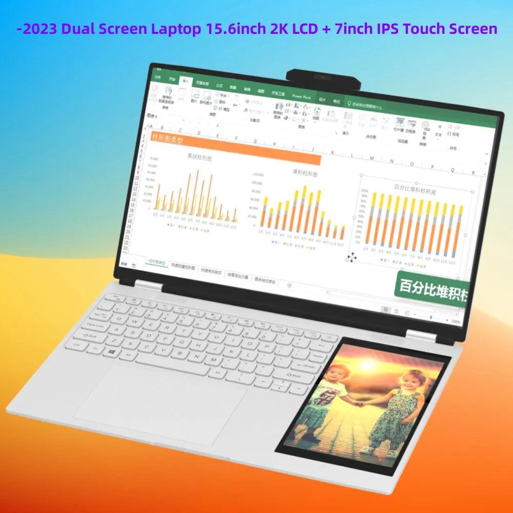 New Arrivals 12th Generation Intel N95 Dual Screen Laptop Gaming Laptop 15.6inch 2K LCD+7inch IPS Touch Screen PC Portable  ourlum.com   