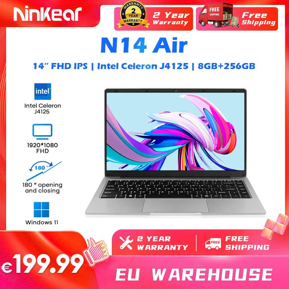 2024 Ninkear N14 Air Laptop 14.1inch  FHD IPS Intel Celeron J4125 8G DD4 256GB SSD Office Learning Ultrabook Windows 11 Notebook  ourlum.com 8GB DDR4+256GB SSD Intel Celeron N4500 