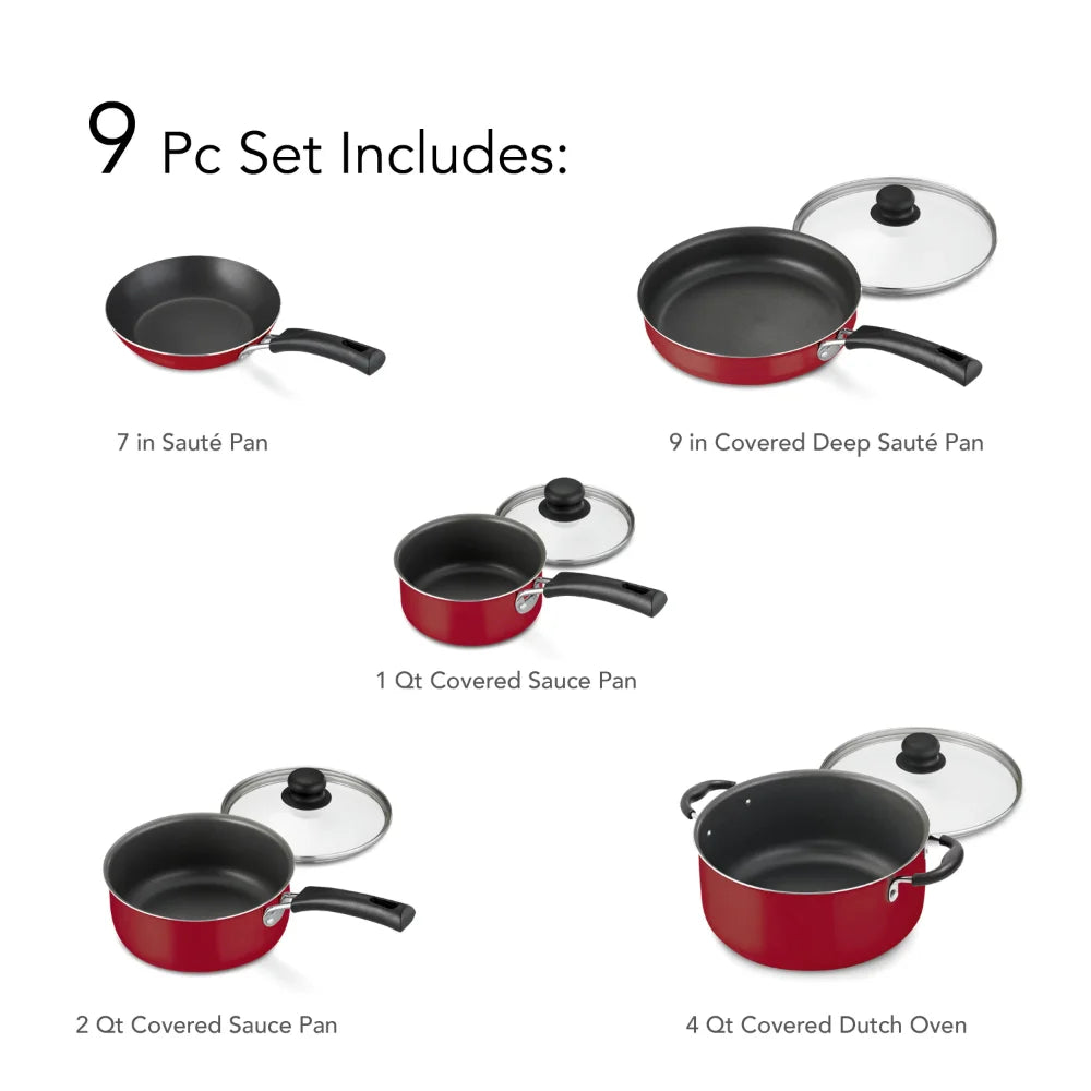 Tramontina 9-Piece Red Non-Stick Cookware Set for Easy Everyday Cooking