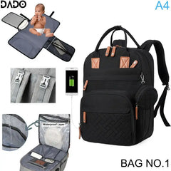 Stylish Multifunctional Waterproof Diaper Bag Backpack with Changing Station and Stroller Straps for Busy Parents