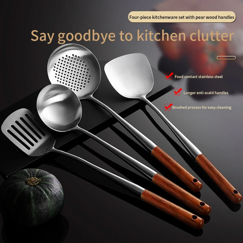 Stainless Steel Long Handle Wok Spatula - Slotted Turner for Cooking, Anti-Scald Kitchen Utensil