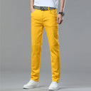 Four Season New Men's Yellow Jeans Fashion Business Casual Straight Denim Stretch Trousers All-match Men's Casual Pants Jeans