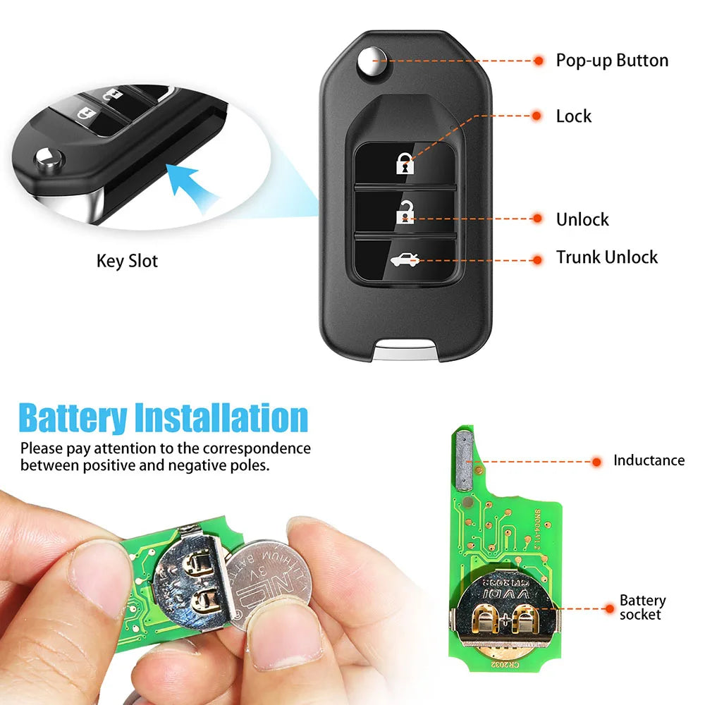 Xhorse XNHO00EN Wireless Universal Remote Key Fob 3 Buttons for Honda VVDI Key Tool English Version