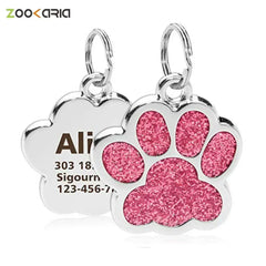 Engraved Glitter Paw Pet ID Collar Tag: Customized and Stylish