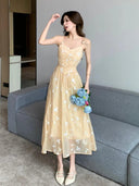 Summer Blossom Halter Dress Floral Midi Elegant Evening Wear