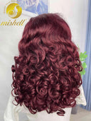 16-Inch Burgundy 99J Pre-Plucked Full Lace Curly Bob Wig