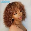 Vibrant Ombre Brown Afro Kinky Curly Bob Human Hair Wig with Bangs - Brazilian Remy Loose Deep Wavy Style  ourlum.com   