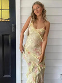 Tiered Ruffles Flower Print Maxi Dress Boho Chic Elegance