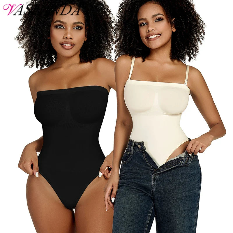 Off Shoulder Tummy Control Bodysuit Shapewear - Slimming Thong Corset for Women