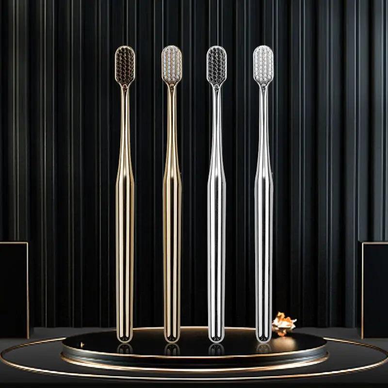 Elegant Adult Soft Bristle Toothbrush - Luxury Gold & Silver Dental Care