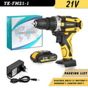 YIKODA 12/16.8/21V Electric Drill Rechargeable Cordless Screwdriver Lithium Battery Household Multi-function 2 Speed Power Tools  ourlum.com YK-FM21-1 EU 