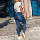 Women Jeans Sheath Pencil Pants Cargo Denim Distressed High Waist