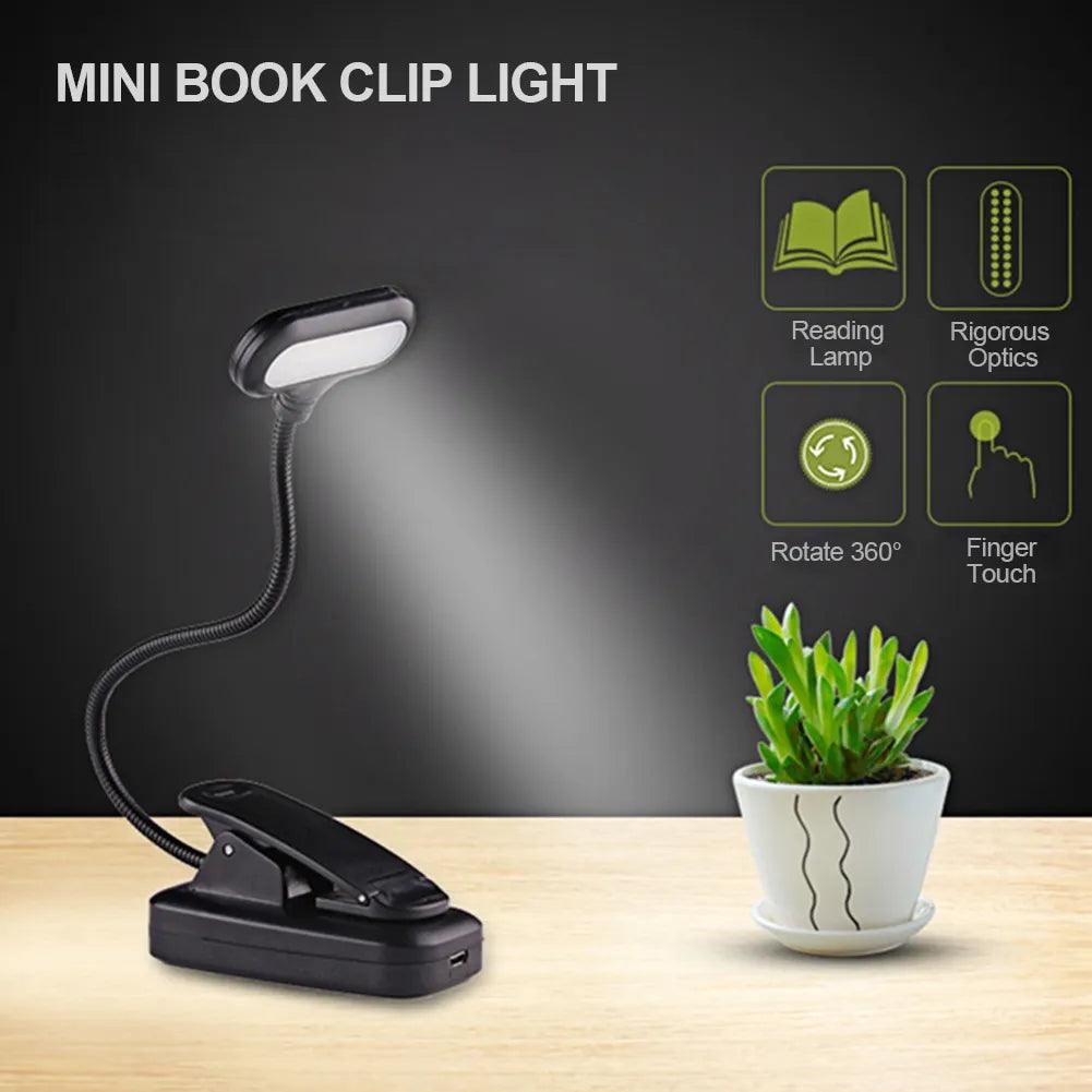 Portable LED Clip-On Book Light for Night Reading - Battery Operated Mini Desk Lamp with Adjustable Metal Tube for Travel and Bedroom  ourlum.com   