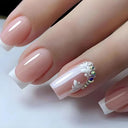 French False Nails Chic Nude White Short Square Tips Glue