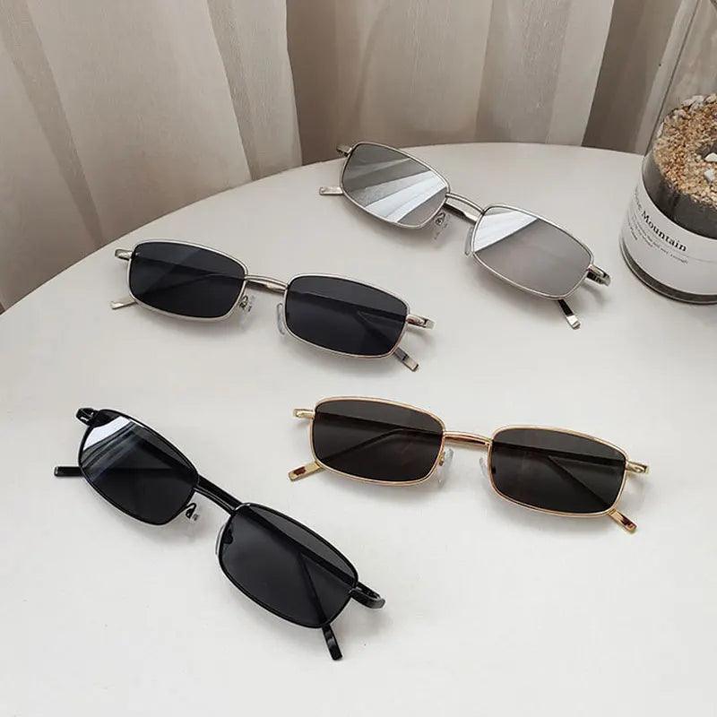 Unisex Vintage Rectangle Sunglasses for Men and Women - Luxury Metal Frame Driving Eyewear