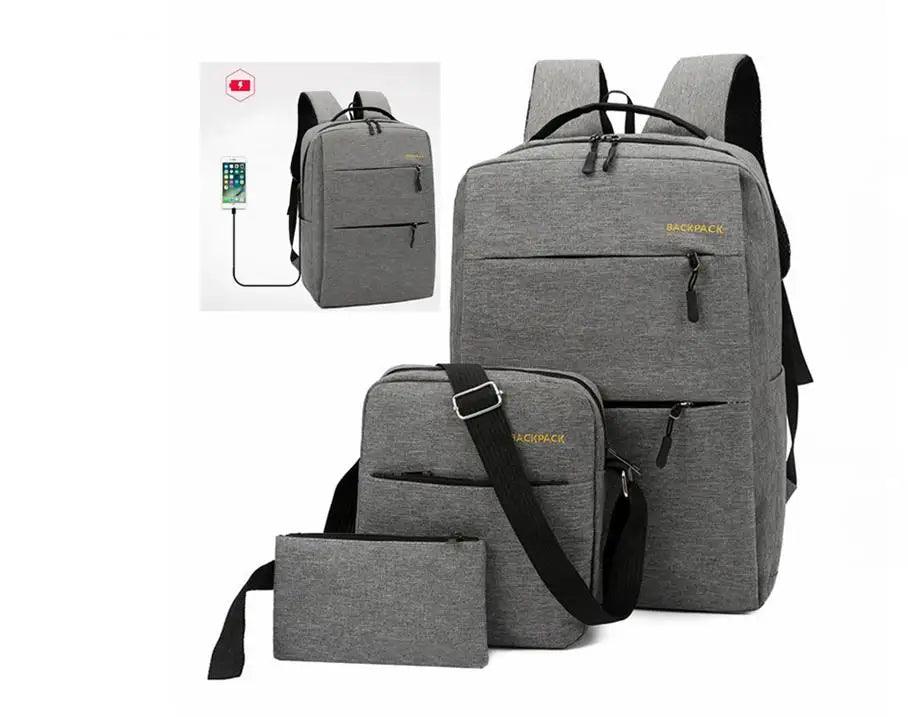 Men's Business Backpack USB Charging Casual Female Student School Bag Minimalist Fashion Computer Bags Three Piece Set