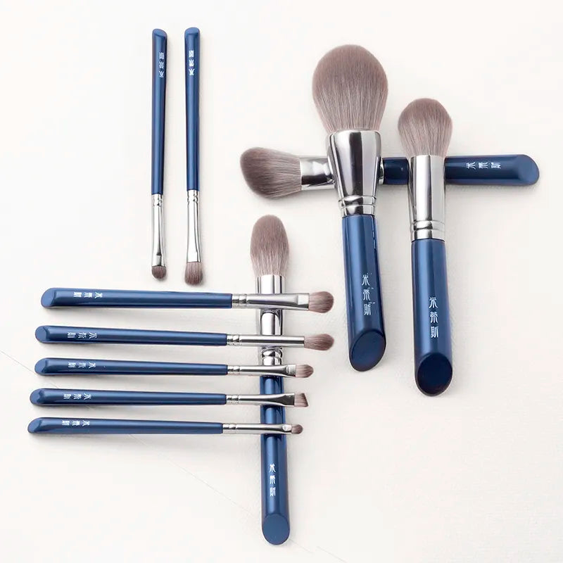 MyDestiny Azure Blue 11pcs Makeup Brush Set&Kit  Super Soft Fiber, High Quality Face&Eye Foundation Eyeshadow  Powder Brush  ourlum.com   