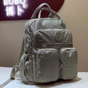 Fashion Woman Backpack Waterproof Nylon Soft Handle Solid Multi-pocket Travel Zipper Feminina School Bags Laptop Backpack  ourlum.com Grey Khaki  