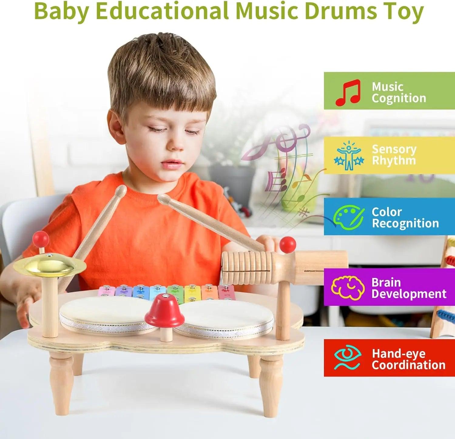 10-in-1 Montessori Musical Toy Drum Set for Kids - Fun & Safe Instrument Collection