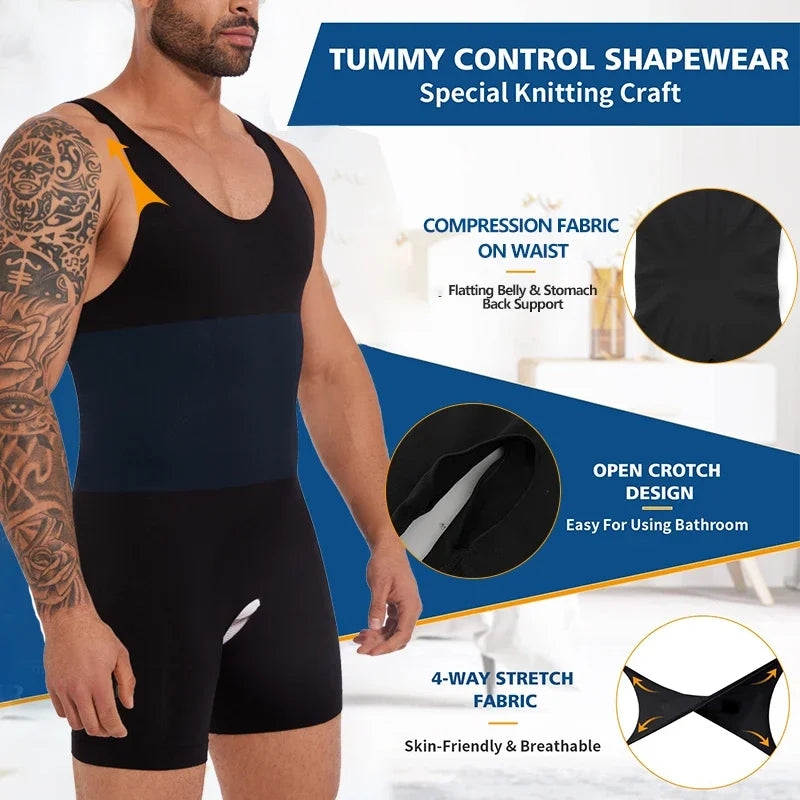 Men's Sleeveless Compression Bodysuit - Tummy Control Shapewear for a Slimmer Look