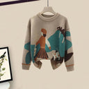 Winter Cartoon Print Knit Sweater & Skirt Set Chic Party