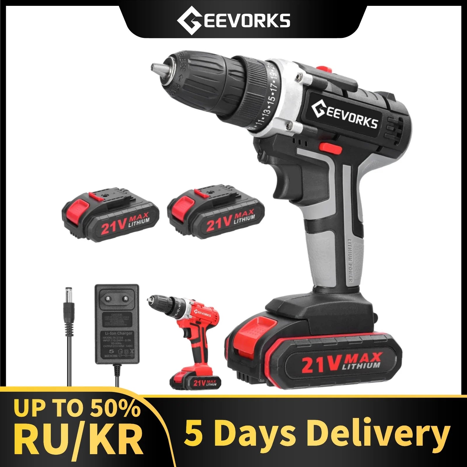 21V Cordless Electric Screwdriver Impact Drill 3-In-1 Electric Drill For Wallworking/Woodworking Power Tools Hammer Drill  ourlum.com   
