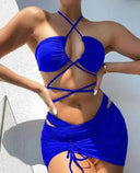 Lace-Up Bikini Set with Skirt - Flattering High Waist Swimwear