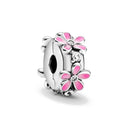 New 2023 Fashion Pink Pansy Flower Pendant Bead 925 Sterling Silver